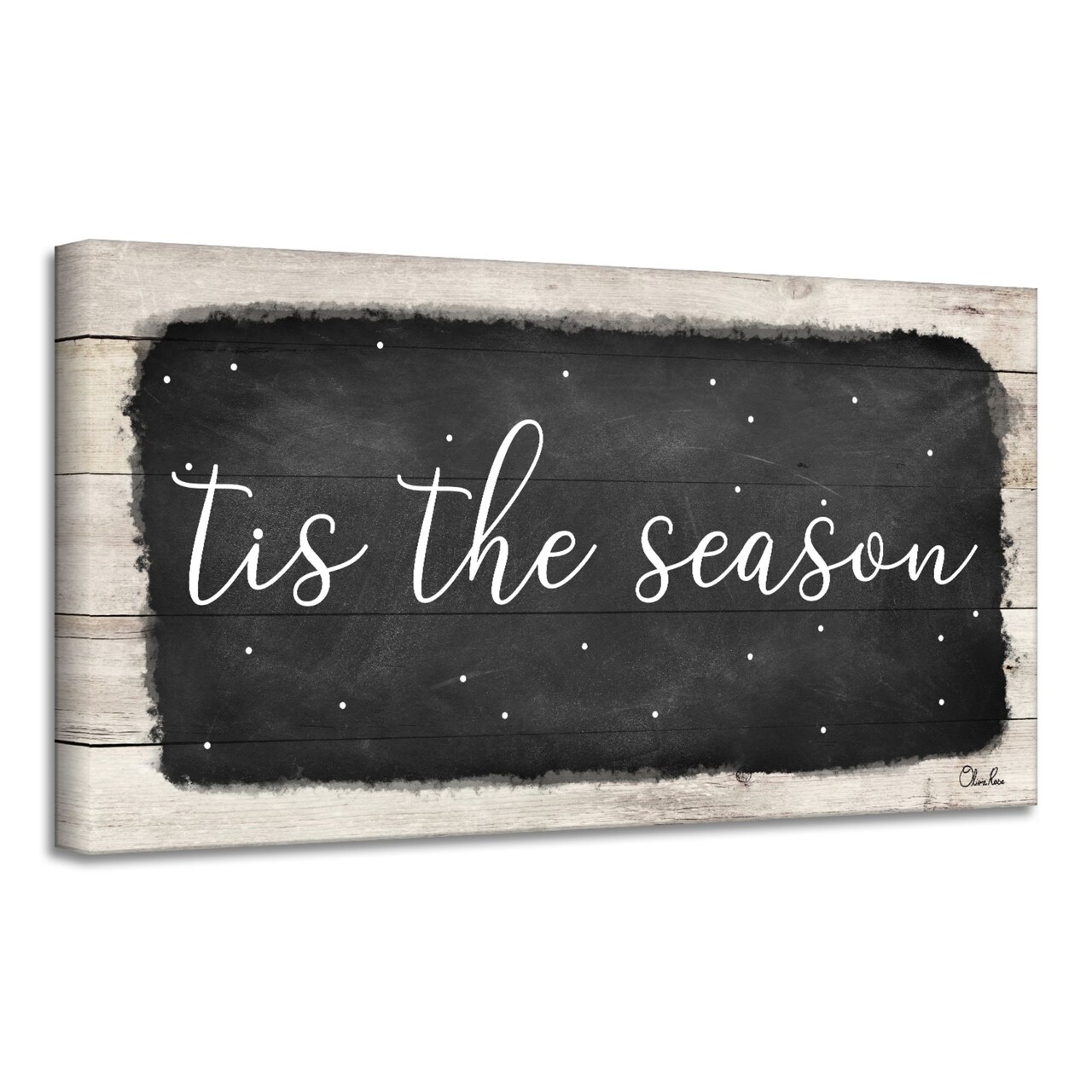 Crafted Creations White and Black 'Tis the Season' Christmas Canvas Wall Art Decor 12" x 24"